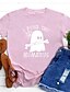cheap T-Shirts-Women&#039;s T shirt Graphic Graphic Prints Letter Round Neck Print Basic Halloween Tops 100% Cotton Blushing Pink Wine Black