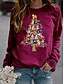billige Hættetrøjer &amp; sweatshirts-Dame Sweatshirt bluse Kat Jul Julegaver Daglig Basale Jul Hættetrøjer Sweatshirts Vinrød Sort Grå
