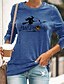 preiswerte T-shirts-Damen Halloween Wochenende T Shirt Farbe Langarm Text Hexe Rundhalsausschnitt Bedruckt Basic Halloween Oberteile Grün Schwarz Blau S