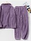 cheap Sleep &amp; Lounge-Women&#039;s Fleece Flannel Warm Pajamas Sets Fluffy Fuzzy Warm Nighty Pure Color Plush Comfort Home Christmas V Wire Long Sleeve Sweater Pant Elastic Waist Fall Winter Gray Purple / Lace Up