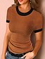 cheap T-Shirts-Women&#039;s T shirt Plain Round Neck Patchwork Sexy Tops Slim Black Gray Brown