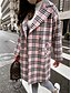 cheap Jackets-Women&#039;s Jacket Fall Spring Daily Long Coat Warm Loose Casual Jacket Long Sleeve Pocket Plaid / Check Pink plaid white plaid khaki