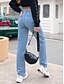 abordables pantalones-Mujer Pantalones Vaqueros Longitud total Pantalones Rígido Trabajo Fin de semana Color sólido Alta cintura Azul Piscina Negro Azul claro XS S M L