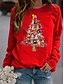 billige Hættetrøjer &amp; sweatshirts-Dame Sweatshirt bluse Kat Jul Julegaver Daglig Basale Jul Hættetrøjer Sweatshirts Vinrød Sort Grå