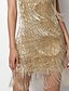 cheap Dresses-Women&#039;s Gold Sequin Dress Fringe Dress Gold Dress Party Dress Sparkly Dress Homecoming Dress Mini Dress Sleeveless Tassel Spring Fall One Shoulder Fashion