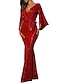 cheap Party Dresses-Women&#039;s Maxi long Dress Sheath Dress Red Long Sleeve Sequins Split Lace up Solid Color V Neck Fall Winter Party Elegant Formal Sexy 2021 S M L XL XXL / Party Dress