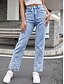 abordables pantalones-Mujer Pantalones Vaqueros Longitud total Pantalones Rígido Trabajo Fin de semana Color sólido Alta cintura Azul Piscina Negro Azul claro XS S M L
