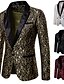 cheap Best Sellers-Men&#039;s Blazer Sport Jacket Sport Coat Street Business Work Thermal Warm Breathable Peaked Lapel Single Breasted One-button Streetwear Elegant Jacket Outerwear Floral Pocket Jacquard Gold Red White