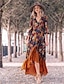 cheap Maxi Dresses-Women&#039;s Maxi long Dress Swing Dress Rainbow Long Sleeve Split Ruffle Print Floral V Neck Fall Spring Elegant Vacation Vintage 2022 S M L XL