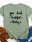 billige T-shirts-Dame Hjem Daglig T skjorte Kortermet Hjerte Bokstaver Rund hals Trykt mønster Grunnleggende Topper Hvit Blå Grå S