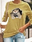 preiswerte T-shirts-Damen 3D Cat T-Shirt Katze Grafik 3D Langarm Druck Rundhalsausschnitt Grundlegend Oberteile Schwarz Blau Gelb