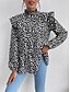 cheap Women&#039;s Clothing-Women&#039;s Print Basic Cheetah Print Standing Collar Spring &amp;  Fall Regular Light Coffee Black