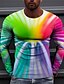 billige Men&#039;s-Herre Unisex T skjorte Grafiske trykk Geometri 3D-utskrift Crew-hals Daglig Ferie Langermet Trykt mønster Topper Fritid Designer Stor og høy Regnbue