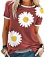 billige T-shirt-Dame T-shirt Blomstret Solsikke Daisy Gul Rød Blå Kortærmet Daglig Rund hals Løstsiddende Sommer