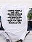 billige T-shirts-Dame T skjorte 100 % bomull Svart Hvit Bokstaver Tekst Trykt mønster Kortermet Daglig Helg Grunnleggende Rund hals