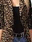 billige Shoes &amp; Accessories-Dame Blazer Leopard mønster Grunnleggende Moderne Gepardmønster Skjortekrage Vår &amp; Vinter Standard Lys Kaffe Grå Mørk Kaffe
