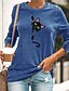 baratos T-shirts-Mulheres Camiseta Gato Pintura Gato Animal Decote Redondo Imprimir Básico Dia Das Bruxas Blusas Azul Cinzento Verde