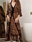cheap Sleep &amp; Lounge-Women&#039;s 1 pc Pajamas Robes Gown Nightgown Simple Comfort Leopard Polyester Home Bed V Wire Breathable Gift Half Sleeve Print Dress Fall Winter Khaki Brown