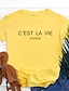 preiswerte T-shirts-Damen T-Shirt Grafik Buchstabe Rundhalsausschnitt Bedruckt Grundlegend Oberteile 100% Baumwolle Blau Rosa Wein