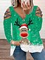 cheap Plus Size Tops-Women&#039;s Plus Size Tops Blouse Shirt Deer Long Sleeve Zipper Print Streetwear V Neck Acrylic Christmas Daily Fall Winter Blue Purple
