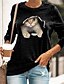 billige T-shirts-Dame 3D Cat T skjorte Katt Grafisk 3D Langermet Trykt mønster Rund hals Grunnleggende Topper Svart Blå Gul