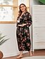 cheap Sleep &amp; Lounge-Women&#039;s Plus Size 1 pc Pajamas Robes Gown Bathrobes Simple Hot Retro Flower Satin Home Party Wedding Party V Wire Breathable Gift Long Sleeve Print Fall Spring Belt Included Black / Sexy