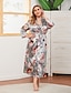 cheap Sleep &amp; Lounge-Women&#039;s Plus Size 1 pc Pajamas Robes Gown Bathrobes Simple Hot Retro Flower Satin Home Party Wedding Party V Wire Breathable Gift Long Sleeve Print Fall Spring Belt Included Light gray / Spa