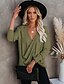 cheap Tops &amp; Blouses-Women&#039;s Blouse Plain V Neck Patchwork Elegant Streetwear Tops Loose Army Green Black Gray