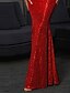 cheap Party Dresses-Women&#039;s Maxi long Dress Sheath Dress Red Long Sleeve Sequins Split Lace up Solid Color V Neck Fall Winter Party Elegant Formal Sexy 2021 S M L XL XXL / Party Dress