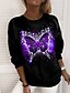 cheap Hoodies &amp; Sweatshirts-Women&#039;s Sweatshirt Pullover Butterfly Sparkly Glittery Casual Sports Print Pink Red Blue Active Streetwear Round Neck Long Sleeve Without Lining Micro-elastic Fall &amp; Winter