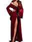 cheap Sleep &amp; Lounge-Women&#039;s Pajamas Bathrobe Robes Gown Nightgown 1 PCS Pure Color Fashion Simple Comfort Home Christmas Daily Velvet Breathable Gift V Wire Long Sleeve Dress Basic Fall Winter Red