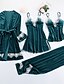 cheap Sleep &amp; Lounge-Women&#039;s 4 Pieces Pajamas Robes Gown Nightgown Sets Simple Fashion Retro Pure Color Lace Home Party Daily Straps Gift Tank Top Long Sleeve Basic Pant Fall Winter Belt Included Chest pads Green Black