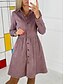 abordables Vêtements Femme-Femme Robe Chemise Bouton Animaux Plein Col en V Printemps &amp; Automne Standard Café Marron Bleu Violet Noir