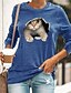 billige T-shirts-Dame 3D kat T-shirt Kat Grafisk 3D Langærmet Trykt mønster Rund hals Basale Toppe Sort Blå Gul