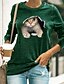 billige T-shirts-Dame 3D Cat T skjorte Katt Grafisk 3D Langermet Trykt mønster Rund hals Grunnleggende Topper Svart Blå Gul