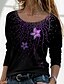 cheap T-Shirts-Women&#039;s T shirt Tee Floral Graphic Sparkly Daily Weekend Pink Blue Purple Print Long Sleeve Basic Round Neck Regular Fit Fall &amp; Winter