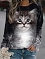 billige Hættetrøjer &amp; sweatshirts-Dame Sweatshirt bluse Trykt mønster Aktiv Gade Grå Kat 3D Afslappet Langærmet Rund hals