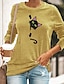 cheap T-Shirts-Women&#039;s T shirt Cat Painting Cat Animal Round Neck Print Basic Halloween Tops Blue Gray Green