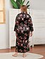 cheap Sleep &amp; Lounge-Women&#039;s Plus Size 1 pc Pajamas Robes Gown Bathrobes Simple Hot Retro Flower Satin Home Party Wedding Party V Wire Breathable Gift Long Sleeve Print Fall Spring Belt Included Black / Sexy