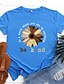 billige T-shirts-Dame T skjorte Blomstret Blomsternål i krystall Solsikke Rund hals Trykt mønster Grunnleggende Topper Blå Vin Svart