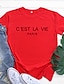 baratos T-shirts-Mulheres Camiseta Gráfico Letra Decote Redondo Imprimir Básico Blusas 100% Algodão Azul Rosa Vinho