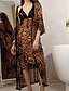 cheap Sleep &amp; Lounge-Women&#039;s 1 pc Pajamas Robes Gown Nightgown Simple Comfort Leopard Polyester Home Bed V Wire Breathable Gift Half Sleeve Print Dress Fall Winter Khaki Brown