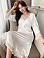 cheap Sleep &amp; Lounge-Women&#039;s 1 pc Pajamas Nightgown Satin Simple Ultra Slim Pure Color Satin Home Daily Bed V Wire Breathable Gift Long Sleeve Lace Basic Fall Spring Chest pads White Black
