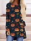 cheap Tops &amp; Blouses-Women&#039;s Halloween Weekend T shirt Tee Floral Painting Long Sleeve Floral Skull Pumpkin Round Neck Print Basic Halloween Tops Black Blue Gray S / 3D Print