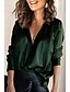 cheap Tops &amp; Blouses-Women&#039;s Blouse Shirt Green Wine Black Plain Daily Weekend Long Sleeve V Neck Basic Casual Regular S