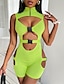 cheap Jumpsuits &amp; Rompers-Women&#039;s Romper Solid Colored Cut Out Punk &amp; Gothic Turtleneck Event / Party Sleeveless Bodycon Green Black Red S M L Spring &amp; Summer