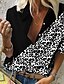 preiswerte Tops &amp; Blouses-Damen Bluse Hemd Einfarbig Leopard Gepard-Druck Langarm Hemdkragen Oberteile Weiß Schwarz Braun