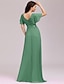 cheap Dresses-A-Line Empire Fall Wedding Guest Dress Red Green Dress Plus Size Formal Evening Dress V Neck Short Sleeve Floor Length Chiffon with Pleats Ruched 2024