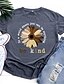 cheap T-Shirts-Women&#039;s T shirt Floral Flower Sunflower Round Neck Print Basic Tops Blue Wine Black