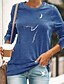 abordables T-shirts-T-shirt Femme du quotidien Chat 3D Manches Longues Chat Graphique Col Rond Imprimer basique Bleu Noir Vert Hauts Standard / 3D effet